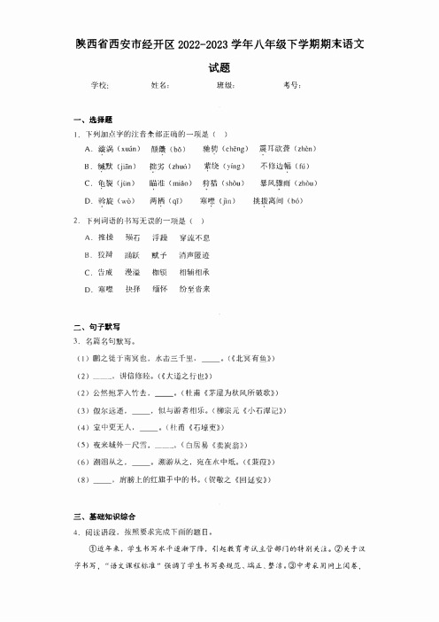 陕西省西安市经开区2022-2023学年八年级下学期期末语文试题(含答案)