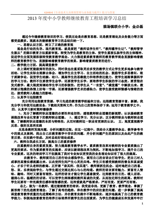 2013年度中小学教师继续教育工程培训学习总结