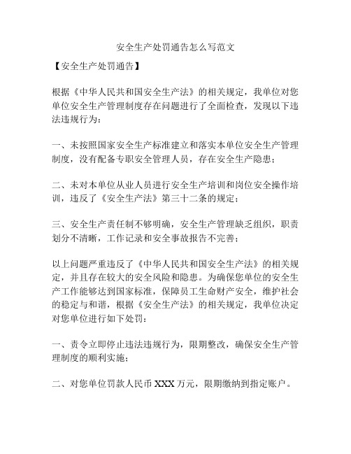 安全生产处罚通告怎么写范文