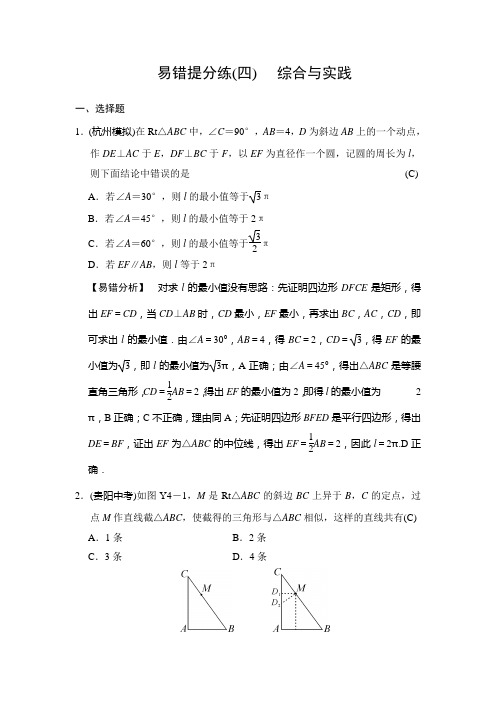 【全效学习】2018届中考数学全程演练：易错提分练(四) 综合与实践