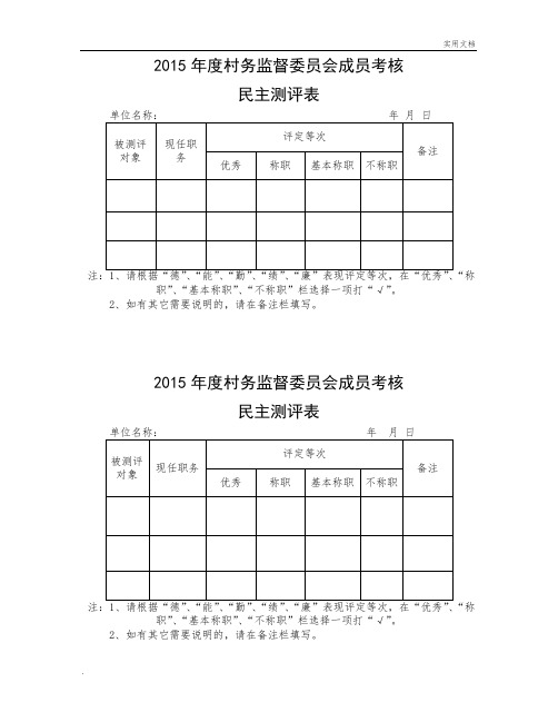 村务监督委员会成员考核民主评议表