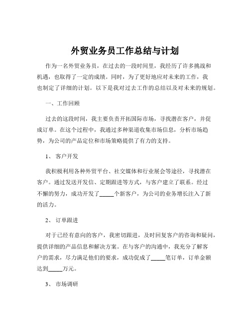 外贸业务员工作总结与计划