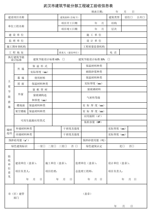 武汉建筑节能分部工程竣工验收信息表