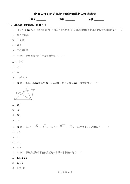 湖南省邵阳市八年级上学期数学期末考试试卷