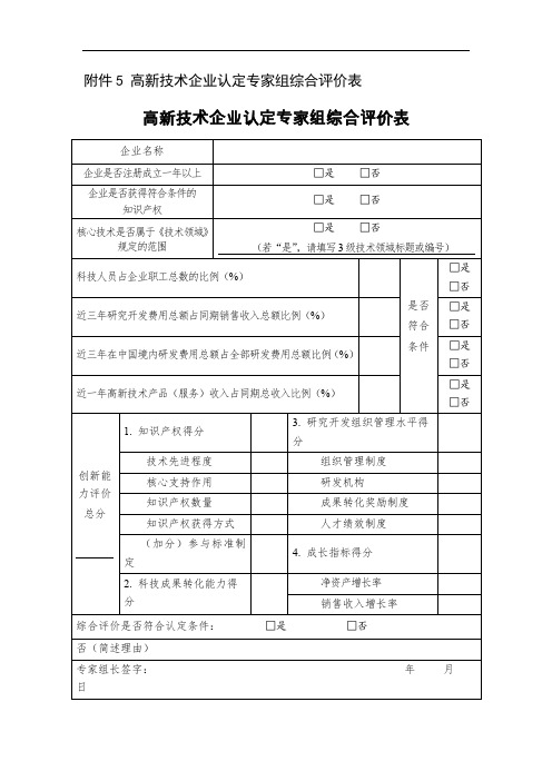 高新技术企业认定专家组综合评价表(可编辑)