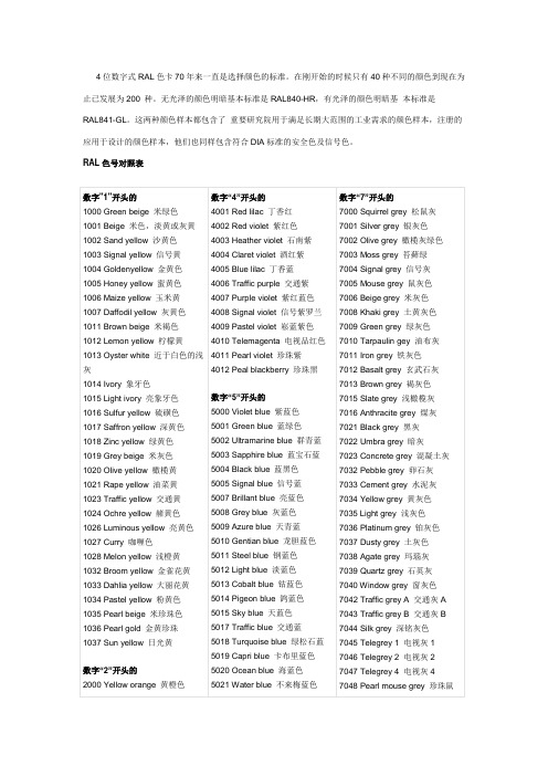 RAL色号颜色对照表