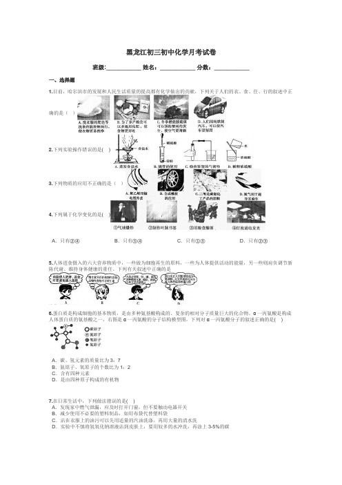 黑龙江初三初中化学月考试卷带答案解析
