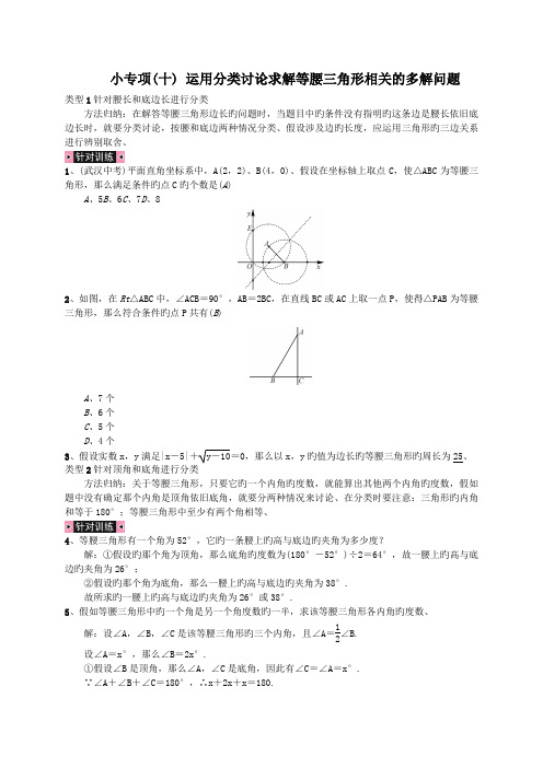 小专项(十) 运用分类讨论求解等腰三角形相关的多解问题