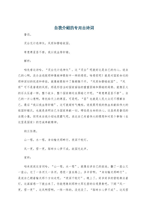 自我介绍的专用古诗词