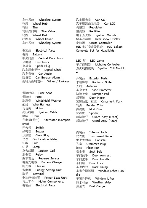 汽车零部件中英文对照