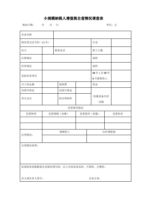 小规模纳税人增值税自查情况调查表