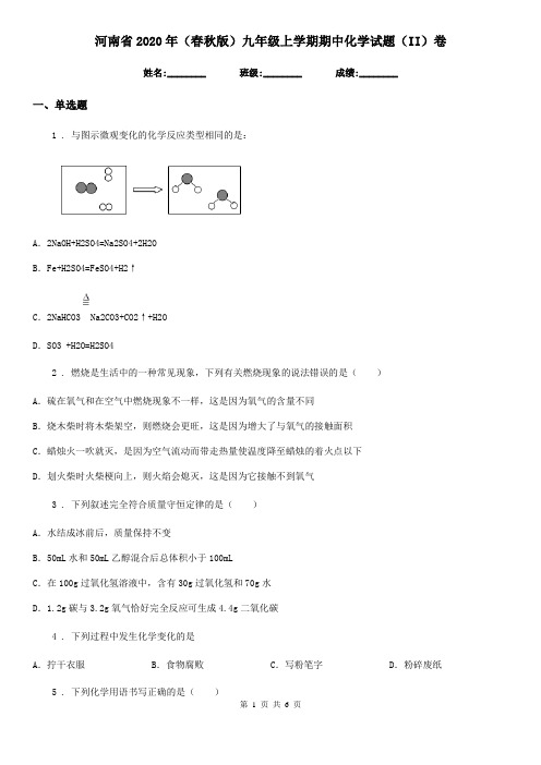 河南省2020年(春秋版)九年级上学期期中化学试题(II)卷