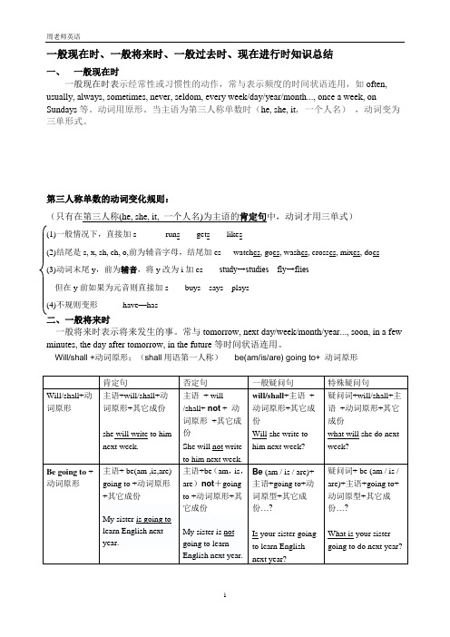 一般现在时、现在进行时、一般将来时、一般过去时知识点总结