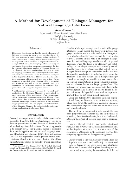 A Method for Development of Dialogue Managers for Natural Language Interfaces