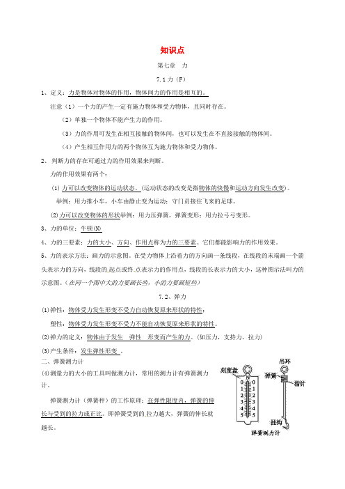 湖南省邵阳市武冈市八年级物理下册 知识点 (新版)新人教版