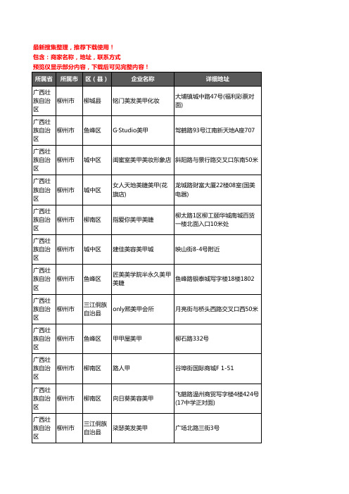 新版广西壮族自治区柳州市美甲企业公司商家户名录单联系方式地址大全264家