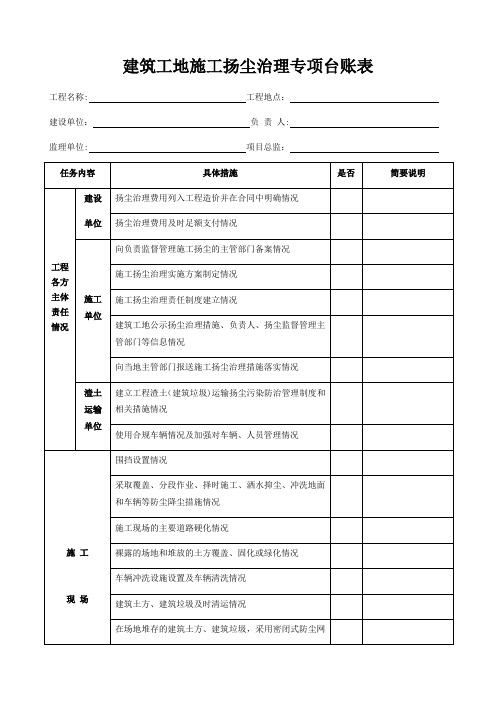 建筑工地施工扬尘治理专项台账表