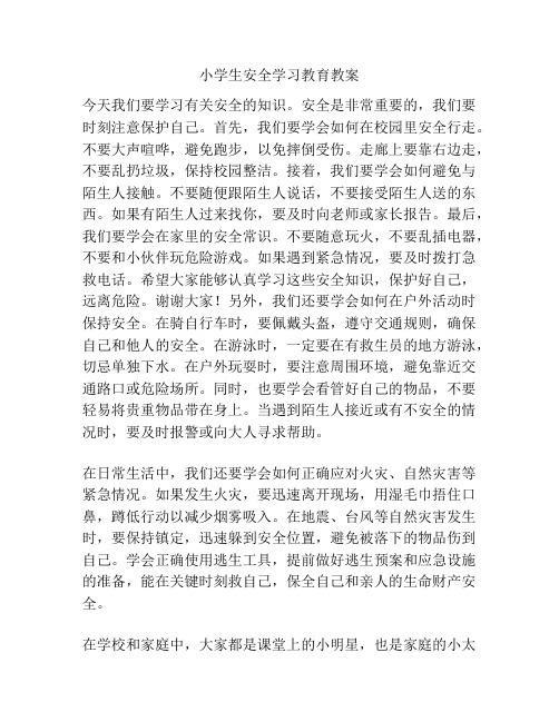 小学生安全学习教育教案