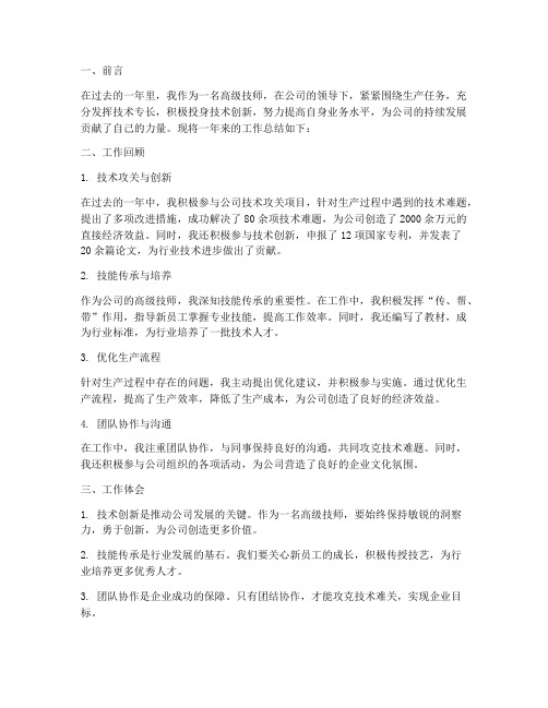 高级技师工作总结报告