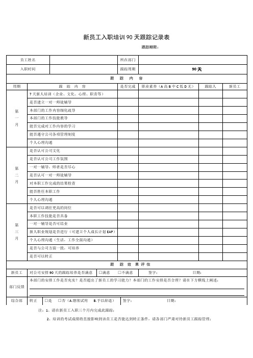 新员工90入职培训跟踪