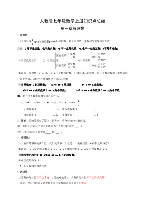 人教版七年级数学上册知识点总结