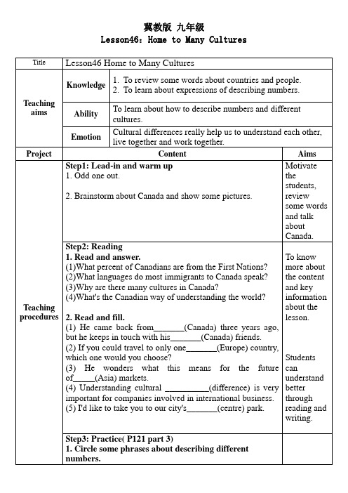 (最新冀教版九年级)Lesson46:Home_to_Many_Cultures
