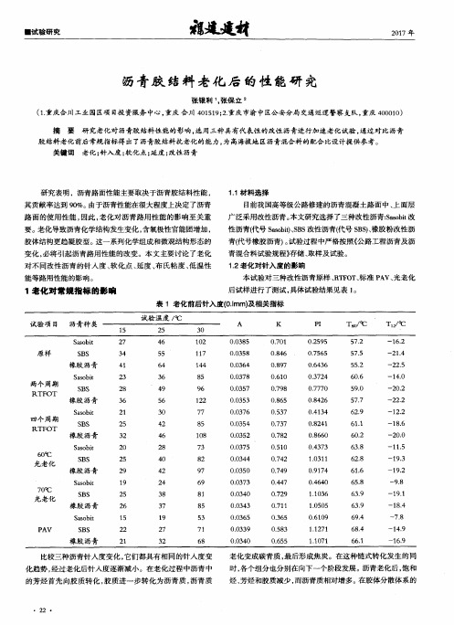 沥青胶结料老化后的性能研究