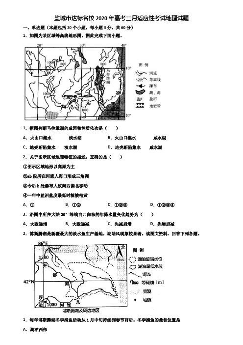 盐城市达标名校2020年高考三月适应性考试地理试题含解析