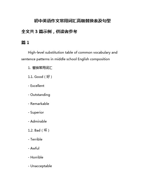 初中英语作文常用词汇高级替换表及句型