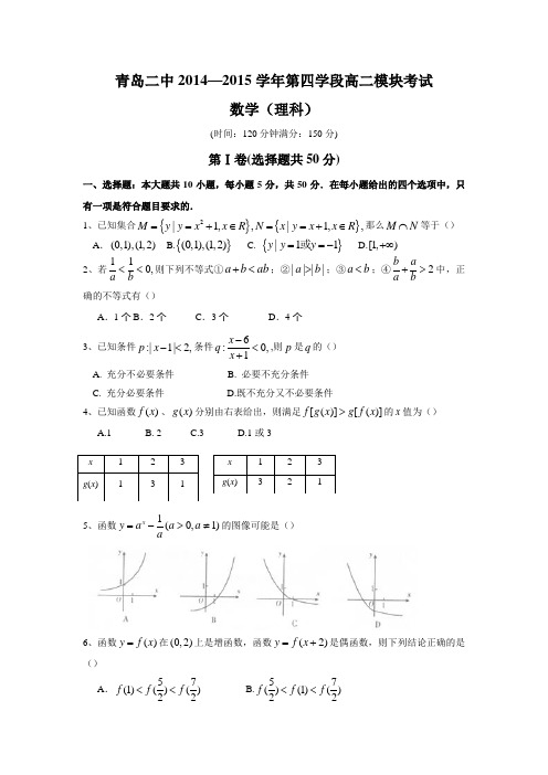 青岛二中2014-2015学年度第二学期期末(高二理科) (1)