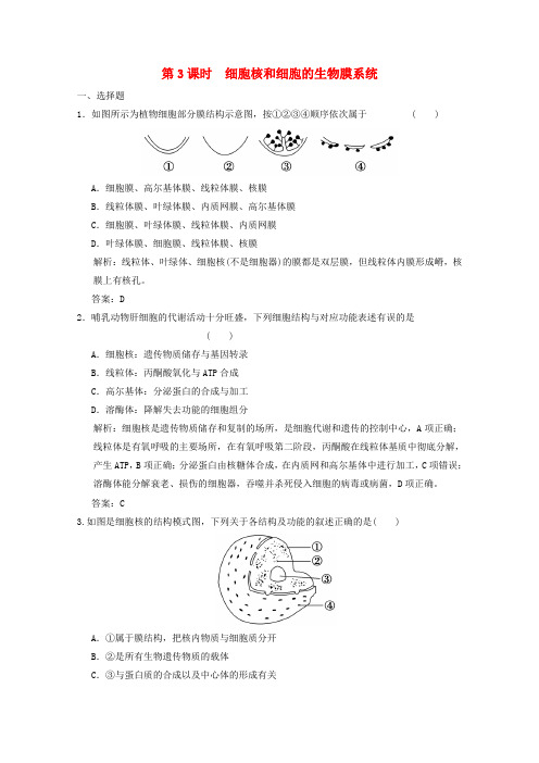 高中生物第三章细胞的结构和功能第二节第3课时细胞核和细胞的生物膜系统练习含解析苏教版必修1