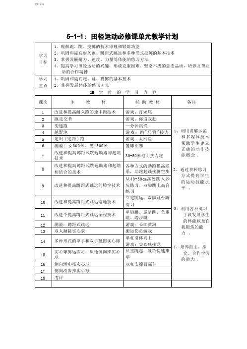 田径单元计划18