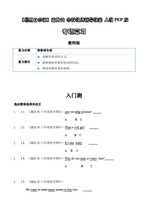 暑假自学课：2023年小学英语小升初专项复习-第9讲- 形容词专项 人教PEP版(教师版)