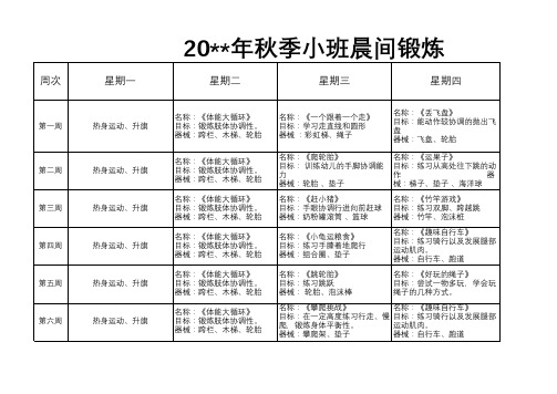 幼儿园小班组晨锻计划