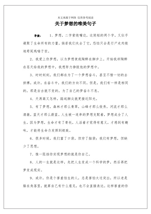 关于梦想的唯美句子