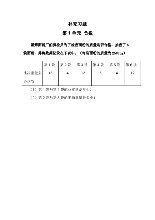 新人教版小学数学6年级下册补充练习