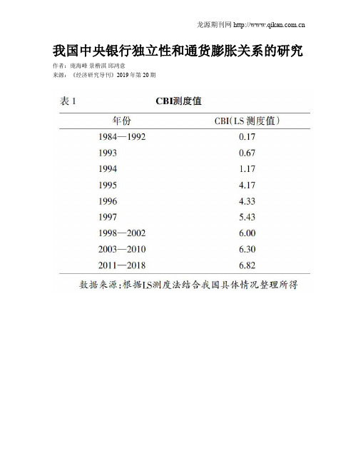 我国中央银行独立性和通货膨胀关系的研究