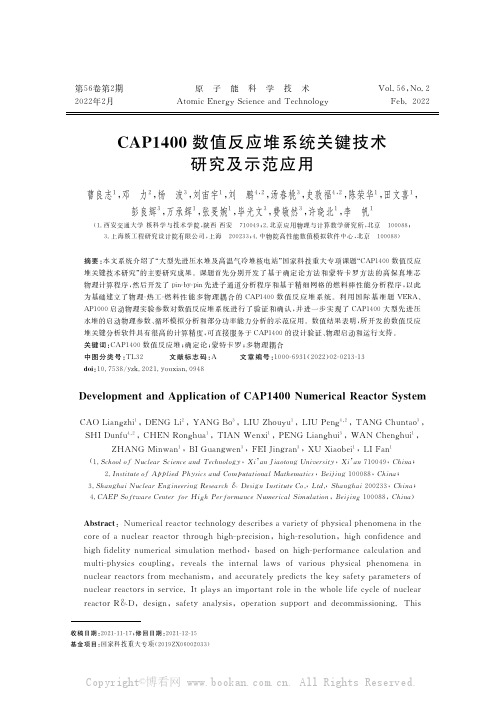 CAP1400数值反应堆系统关键技术研究及示范应用