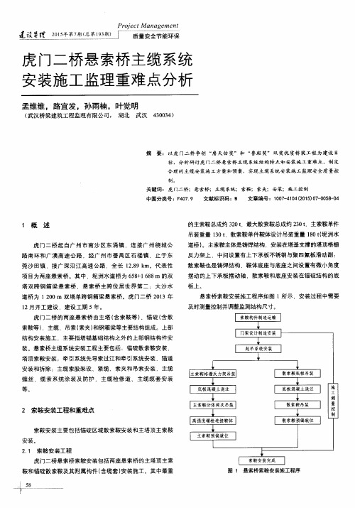 虎门二桥悬索桥主缆系统安装施工监理重难点分析