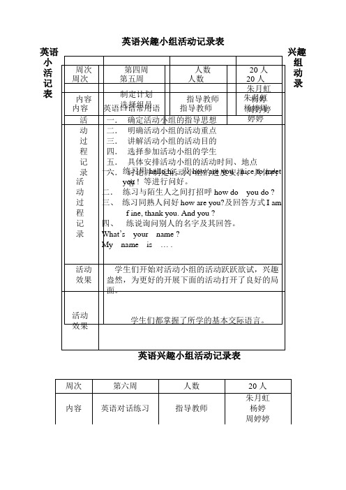 英语活动小组活动记录表