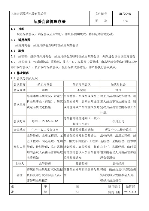 HYQC-01品质会议管理办法