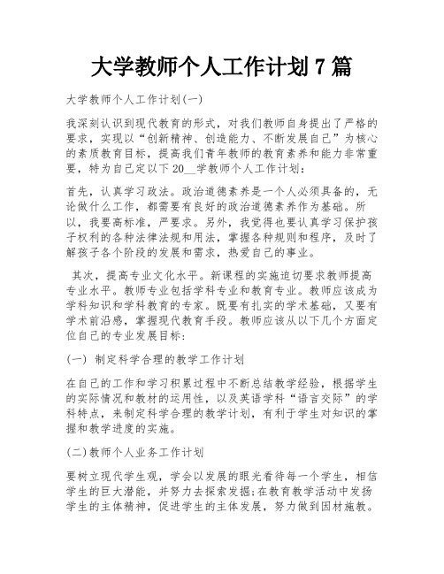 大学教师个人工作计划7篇