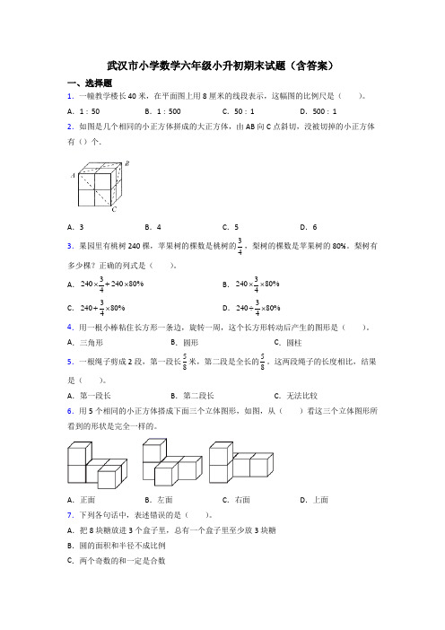 武汉市小学数学六年级小升初期末试题(含答案)