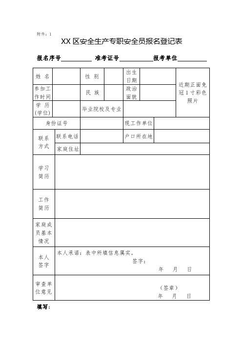 XX区安全生产专职安全员报名登记表【模板】