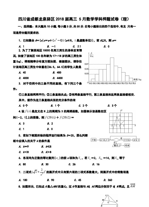2018届四川省成都龙泉驿区高三5月学科押题理科数学试