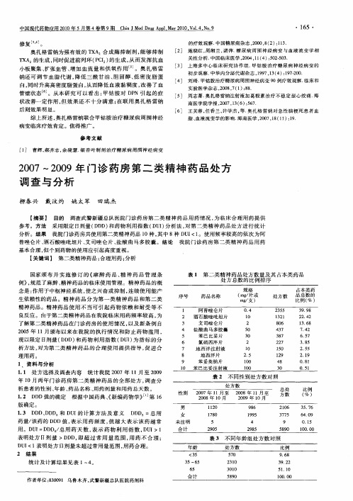 2007～2009年门诊药房第二类精神药品处方调查与分析