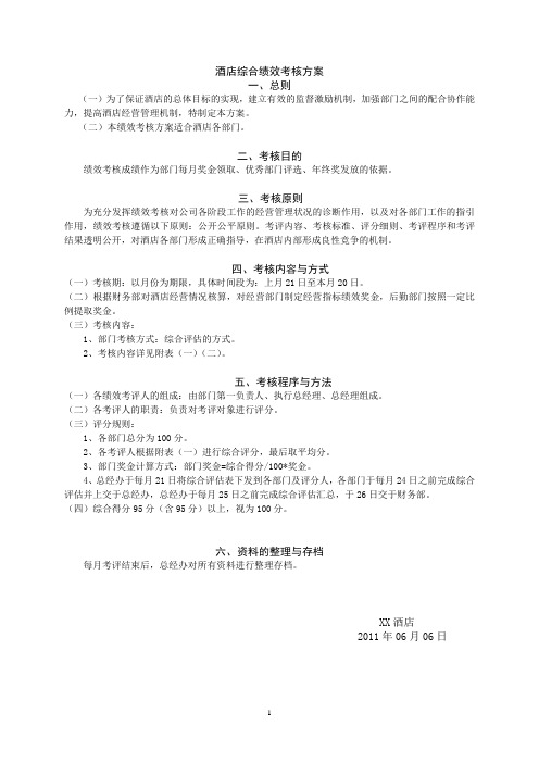 酒店综合绩效考核方案