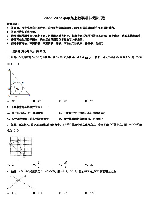 2023届山东省潍坊市寒亭区九年级数学第一学期期末调研试题含解析