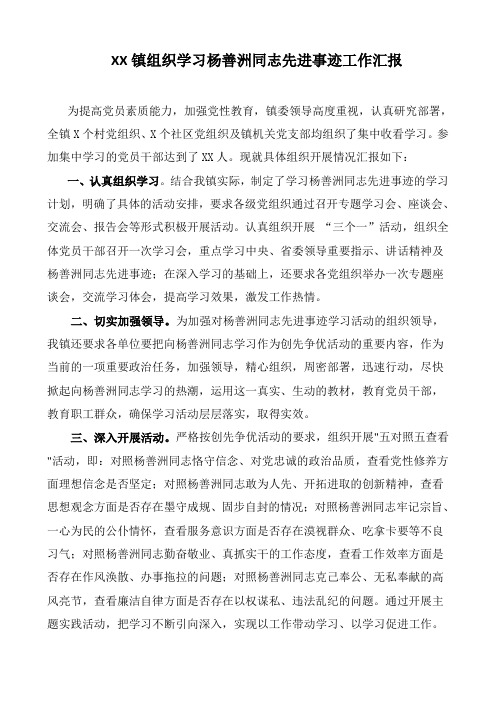 XX镇组织学习杨善洲同志先进事迹工作汇报