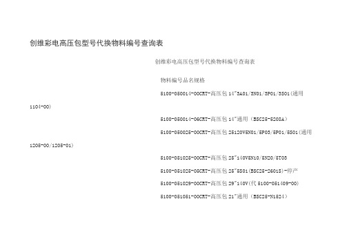 创维彩电高压包型号代换物料编号查询表